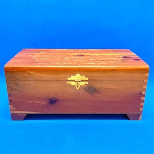 VTG Cedar Wood Jewelry Box w Mirror Pressed Carved Floral Hinged Lid, Metal Hasp - Picture 1 of 8