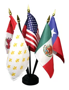 Sechs Flaggen von Texas Miniatur Tischplatte Schreibtisch Set verpackt mit Basis 4" x 6" - Bild 1 von 1