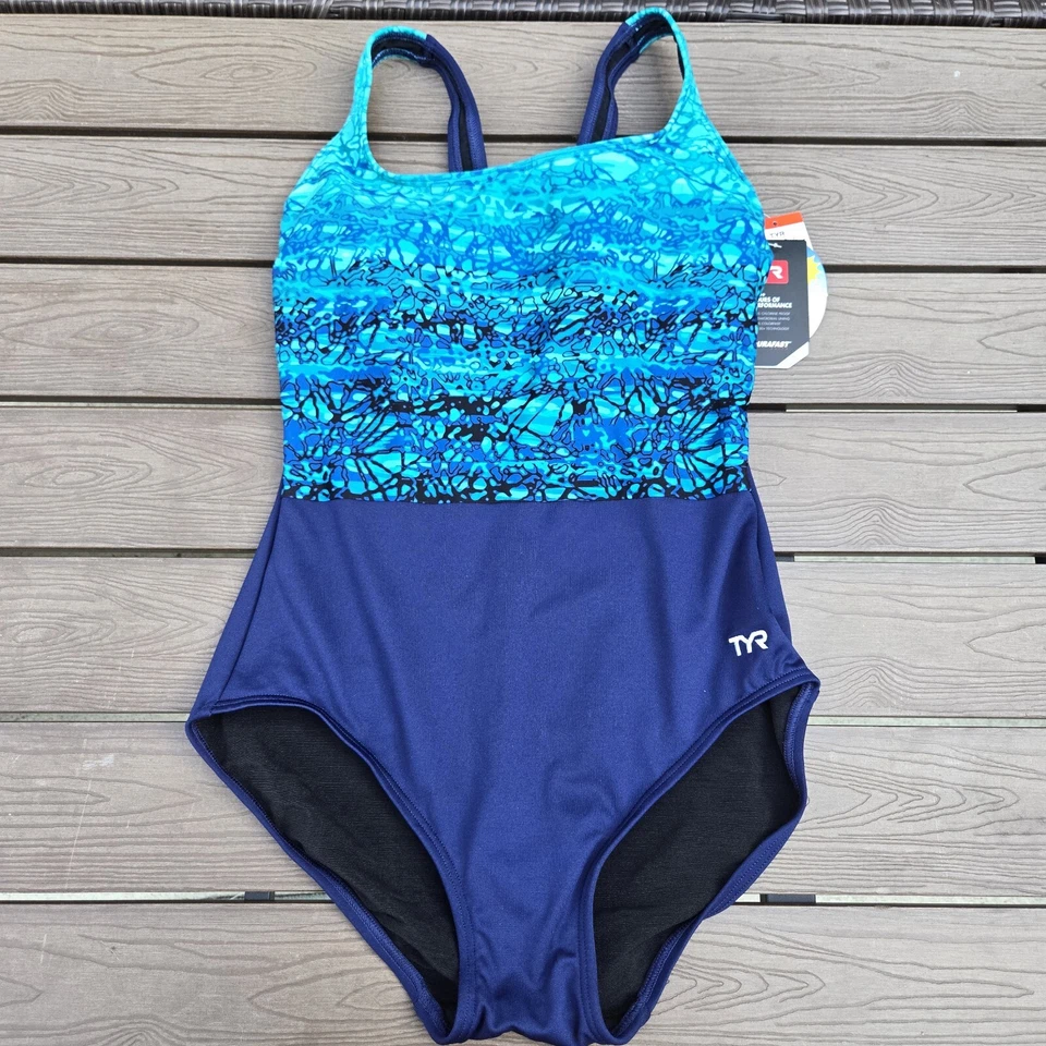 TYR Women's Blue UPF 50 Scoop Neck Control Fit One-piece Swimsuit Size 10