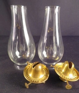 1860-70's Matched Pair Manhattan No 1 Kerosene Oil Burners & 2 3/8" Lip Chimneys - Picture 1 of 5