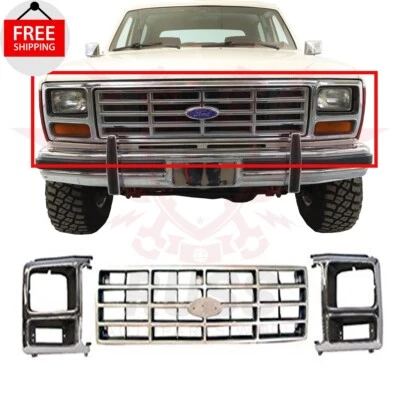 Fits 1982-1986 Ford F-100 150 250 350 Bronco Front Grille + Headlight Bezel Trim - Image 1 of 4