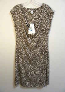 New KENNETH COLE Tan Brown Printed Utility Chic Draped Neck Jersey Dress XL $119 - Picture 1 of 9
