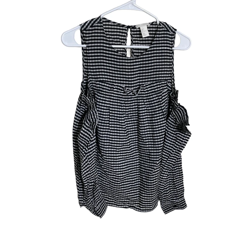 H&M Blouse Women's 6 Black White Cold Shoulder Long Sleeve Shirt Preppy Shirt - Image 1 of 4