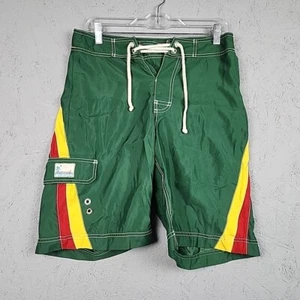 American Eagle Board Shorts Mens 28 Green Red Yellow Trunks Surf Beach Rasta  - Picture 1 of 6