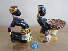2 x Vintage Drioli African Tribal Italian Ceramic Cherry Liqueur Bottles