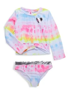 Betsey Johnson Girl's 6 Long Sleeve 2 Pc Rash Guard Tankini Swimsuit Tie Dye - Picture 1 of 2
