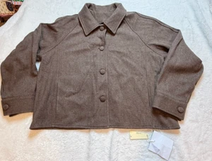 OGL CashSoft Point Collar Button Down Cropped Jacket Heather Brown Women M - Picture 1 of 9