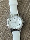 Fossil Watch Women Silver Tone 32mm Esb-2592 White Silicone Band 50m New Battery