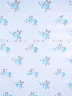 10M SHABBY CHIC BLUE ROSE STICKY PLASTIC WALLPAPER VINTAGE FRENCH COUNTRY RETRO - Image 1 of 4