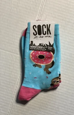 Meias femininas Sock It To Me "SNACKIN PRELOTH" azul rosa donuts novas com etiquetas aprox 5-11 - Imagem 1 de 3