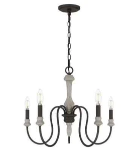 DSI LIGHTING 5-Light Matte Black and Faux Wood Chandelier - Picture 1 of 5