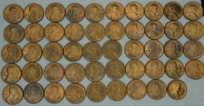 (49) 1944-D Lincoln Wheat Cent Penny Roll Uncirculated RD-RB US Mint 1C Coins - Image 1 of 4