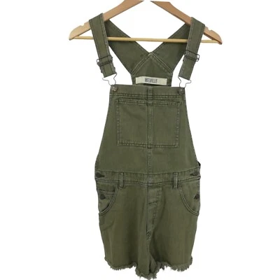 Brandy Melville Army Military Green Overalls Shortalls Shorts Size M Frayed Raw - Image 1 of 4