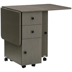 HOMCOM Folding Dining Table, Drop Leaf Table With Storage Drawers Grey - Picture 1 of 12