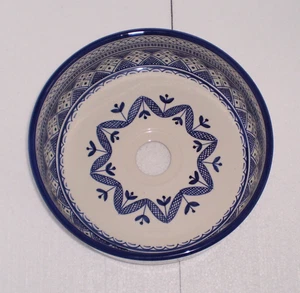 HAND PAINTED  CERAMIC HAND WASH BASIN * FES POTTERY * Blue  & White 30 cm - Picture 1 of 7