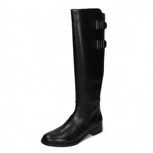 Clarks Netley Ride Tall Black Leather Boots 8.5 Riding Boots Wide Calf Buckles - Picture 1 of 16