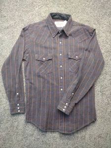Vintage Saddle King Western Mens sz L neck 16 1/2 Flannel Shirt LS Pearl Snap - Picture 1 of 10