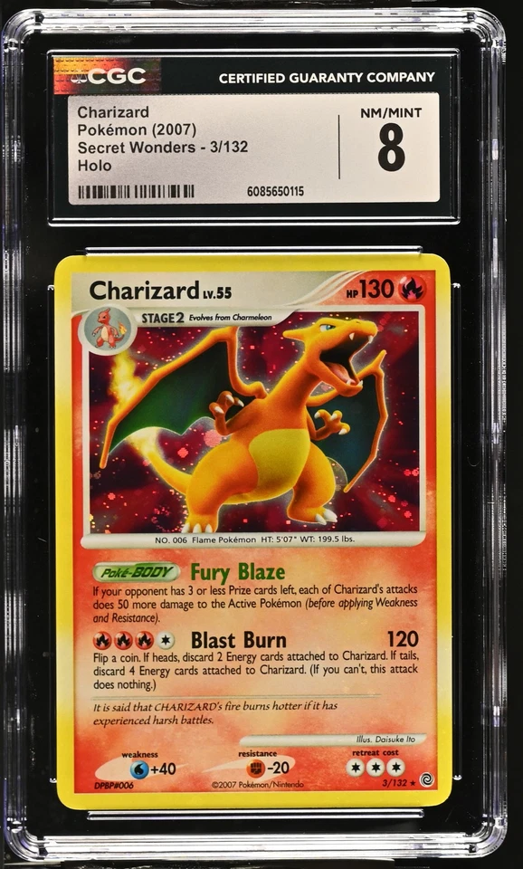 CGC 8 Charizard 2007 Secret Wonders 3/132 Holo SWIRL Pokemon Card - Image 1 of 2