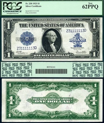 1923 $1 Silver Certificate FR-238 PCGS New 62PPQ Fancy RADAR S/N Z31111113D - Image 1 of 3