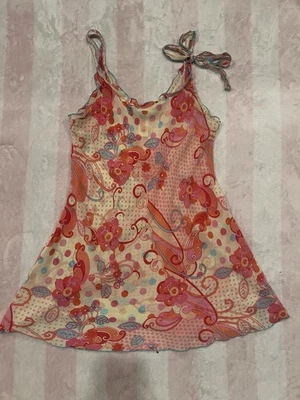 "Vestido sin Mangas Josie Natori Floral Psicodélico Y2K Transparente Mini Sin Mangas 28""" Foto 1 de 4