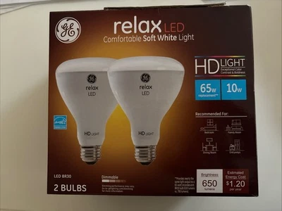 GE Relax LED BR30 Soft White Dimmable 2 Light Bulbs 10 Watt 65 Watt Replacement - Image 1 of 4