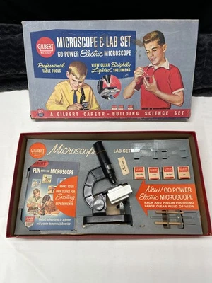 Juego de microscopio y laboratorio vintage Gilbert con papeleo en muy buen estado Foto 1 de 4