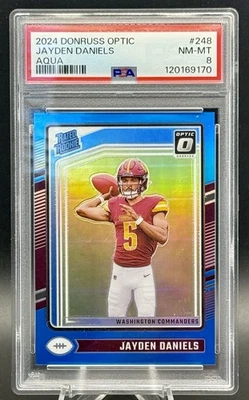 2024 Panini Donruss Optic Football Jayden Daniels #248 Aqua Prizm /299 PSA 8 - Image 1 of 2