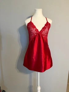 AVIDLOVE WOMEN'S CHEMISE. SIZE: L RED SATIN LACE MINI LINGERIE SLEEPWEAR - Picture 1 of 4