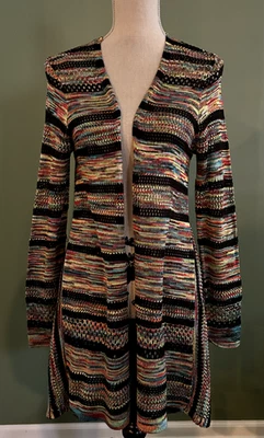 John Paul Richard Multicolored Striped Knit Longline Cardigan Open Front Sweater - Image 1 of 4