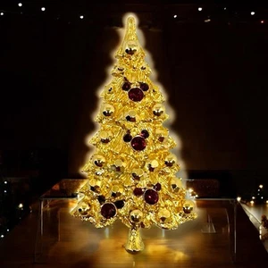 Spilla albero di Natale Topolino vintage spilla oro rosso cristallo strass teste - Foto 1 di 5