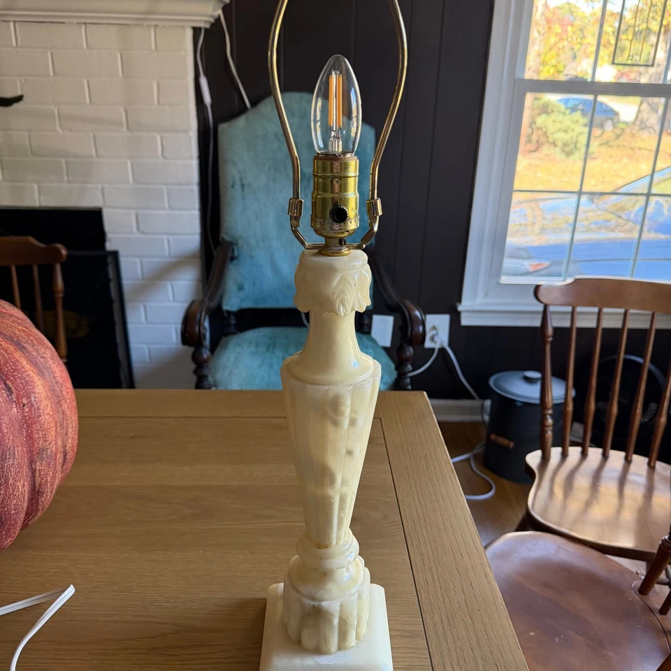 Vintage Hand Carved Italian Alabaster Urn Lamp - Image 1 of 3