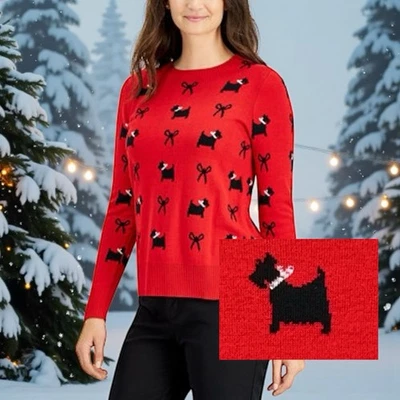 Suéter Charter Club Talla XXL Scotty Dog Rojo Encantador Vacaciones Cuentas Mujer Foto 1 de 4