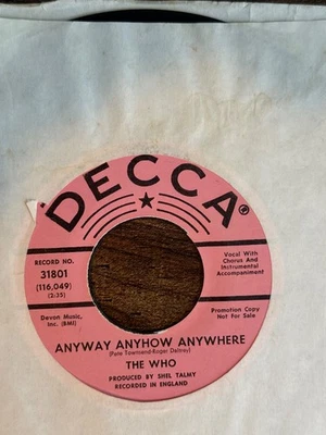 The Who Anyway, Anyhow, Anywhere / Anytime You Want Me Decca, pink label promo - Image 1 of 2