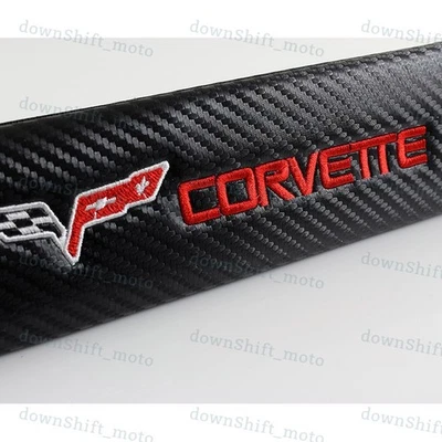 X2 Black Carbon Look Seat Belt Cover Shoulder Pads for Corvette Stingray Z06 - Image 1 of 4