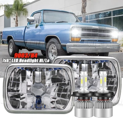 For Dodge D150 D250 D350 Ram 50 H4 2PCS 5x7" 7x6" LED Headlights Hi/Lo Beam - Image 1 of 4