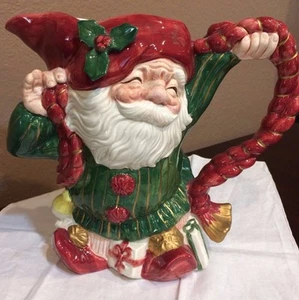 Fitz & Floyd 1989 1 1/2 QT SANTA'S HELPER PITCHER HOLDING BRAID ROPE - Picture 1 of 4