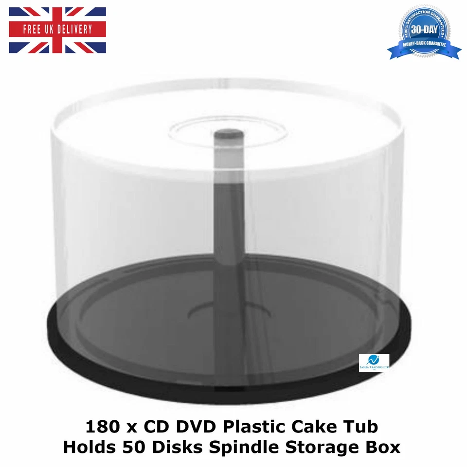 180 x CD DVD Plastic Cakebox for Holds 50 Disks New Transparent Black Bottom Tub - Image 1 of 4