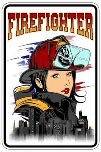 SEXY FIREFIGHTER GIRL sign Metal funny man cave house decor B60 - Bild 1 von 1