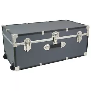 Storage Chest Trunk Footlocker with Wheels Lock Gray Luggage Collegiate Dorm - Picture 1 of 7