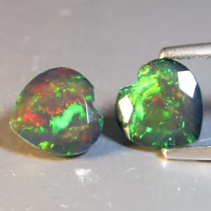 2.32Cts Natural Color Play Ethiopian Black Opal Heart Shape 8mm Matching Pair - Picture 1 of 2