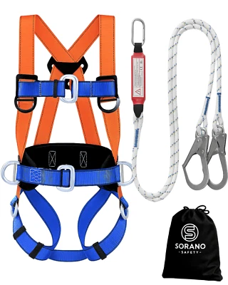Sorano Safety Harness Fall Protection Kit Full Body Roofing Harness with Lanyard - Image 1 of 4