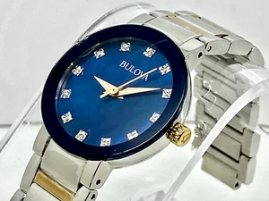 Bulova 98P157 Women's Watch Futuro Diamond Quartz Blue Dial 26mm FOR PARTS - Picture 1 of 11