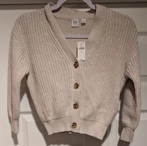Gap NWT $55 Kids Shaker Stitch Beige Cardigan 100% Cotton Size Small 6-7 NEW! - Picture 1 of 13