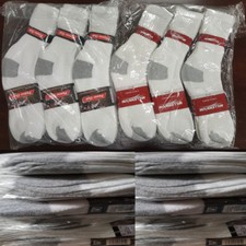 1 Dozen Power Club Crew Socks White With Gray Heel and Toe Size 9-11