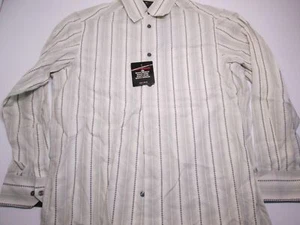 NWT Axcess Mens Size M Casual Shirt White/Gray Cotton Blend Long Sleeve Striped - Picture 1 of 5