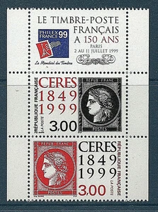PAIRE TIMBRES P3212A + VIGNETTE - NEUF XX LUXE - 150 ANS DU TIMBRE 1999 - CERES - Photo 1/1