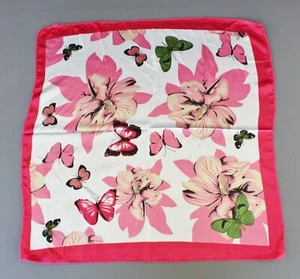 Rosa Weiß Schal Satin Seidig Quadrat Hals Haar Stirnband Tuch Blume Schmetterling - Bild 1 von 5