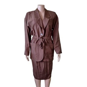 Vintage 1980s Dennis Goldsmith brown silk suit size 10 - Picture 1 of 10