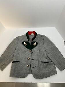 Vintage Traditional Folk Style German Austrian Childrens Wool Coat Jacket Gray