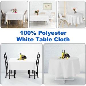 White Table Cover Cloth Polyester Round Rectangle Square Tablecloths for Wedding - Picture 1 of 21